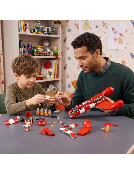 LEGO Ideas Tintin Moon Rocket with space figures and display stand