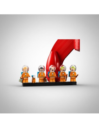 Cohete lunar de Tintín LEGO Ideas con figuras espaciales y peana de exposición