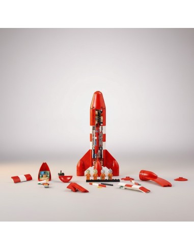 Cohete lunar de Tintín LEGO Ideas con figuras espaciales y peana de exposición