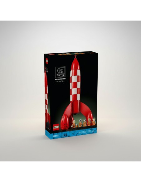Cohete lunar de Tintín LEGO Ideas con figuras espaciales y peana de exposición