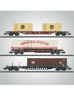 Minitrix 18702 - Set 3 wagons de fret avec conteneurs DB Époque IV échelle N | Basar Valira Trens