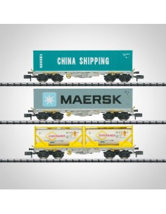 Minitrix 18703 - Set wagons porte-conteneurs Sgmmns 190 AAE Échelle N | Basar Valira Trens