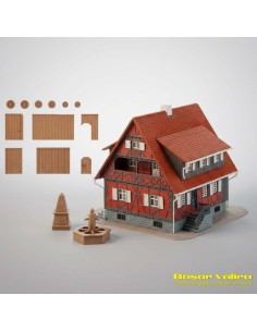 Faller Wooden House with Fountain - Rural Charm