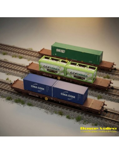 Minitrix 15072 - Set vagons portacontenidors SNCF Tipus Rs Escala N | Basar Valira Trens