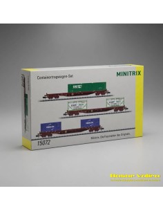 Minitrix 15072 - SNCF Rs Type Container Flat Wagon Set N Scale | Basar Valira Trens 2