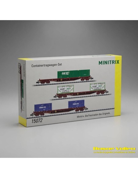 Minitrix 15072 - SNCF Rs Type Container Flat Wagon Set N Scale | Basar Valira Trens