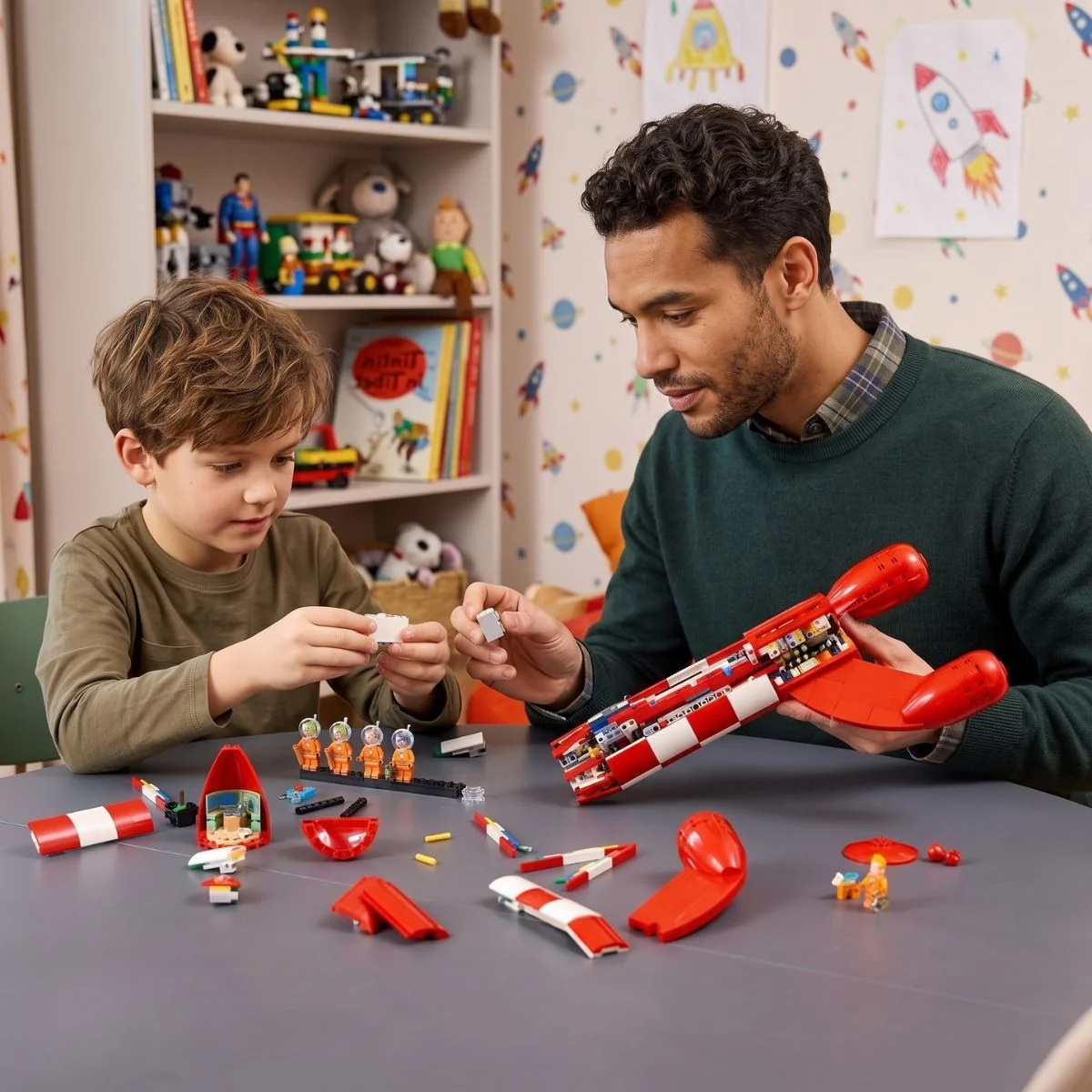 Muntatge familiar del LEGO Ideas Coet Lunar de Tintín